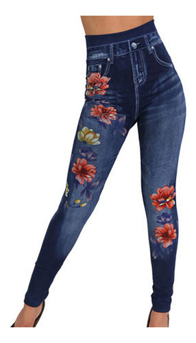 Pantalones N Para Mujer Con Estampado De Mezclilla De Imitac