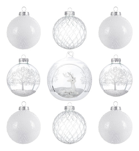 Divinas Esferas De Navidad Blancas Grandes Vidrio Transparen