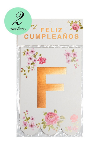 Banderin Feliz Cumpleaños Flores Con Stamping 