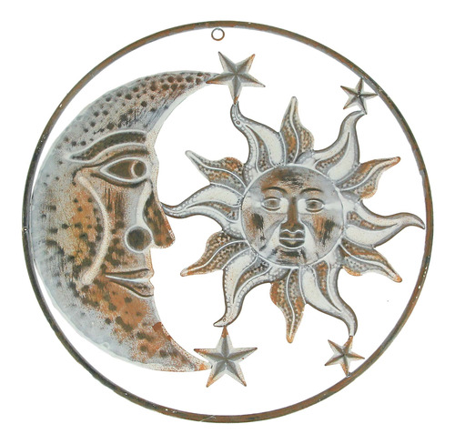 Arte Pared Metal Rustico 16.5  Sol Luna Estrella Para