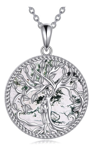 Collar De Árbol De La Vida De Ágata Musgosa Para Madre, Mamá