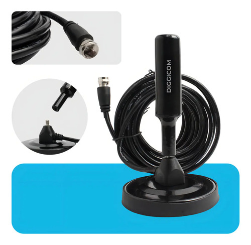 Antena Digital Sinal 4k Hd Smart Tv Interna Externa Para Tv Samsung LG Led Lcd 3d Hdtv Uhf Amplificador Cabo Longo De 5 Metros Com Base Magnética Diggicom