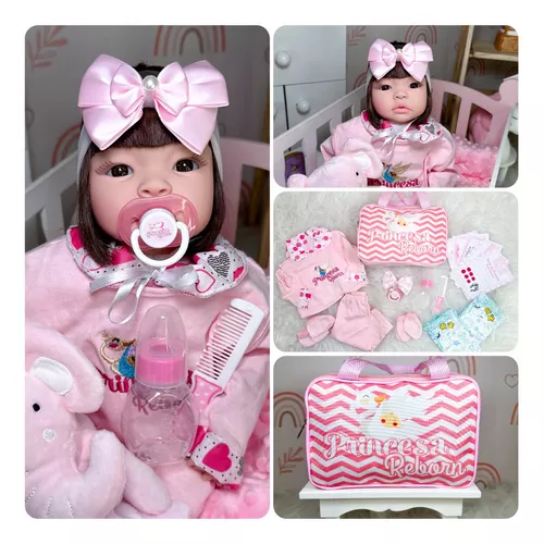 Bebê Reborn Original Boneca Menina Silicone Bolsa 32 Itens