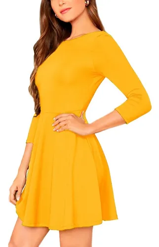 Vestido Casual Corto Suelto Escote Espalda V Manga 3 4 Sexy