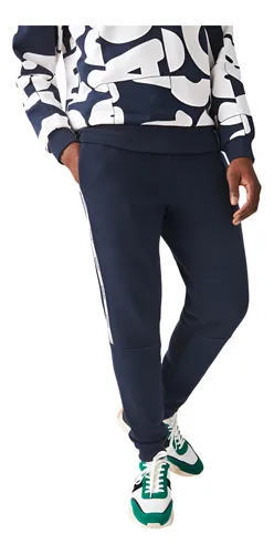 Calça Lacoste Moletom Side Sash Brand Recorte Azul Marinho