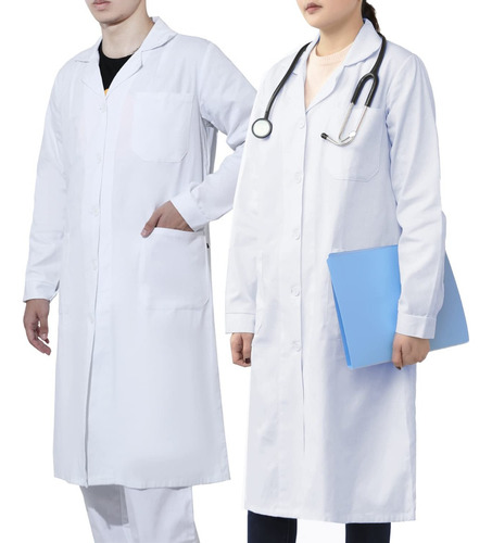 Bata Laboratorio Blanca Uniforme Médico 100% Algodón Unisex