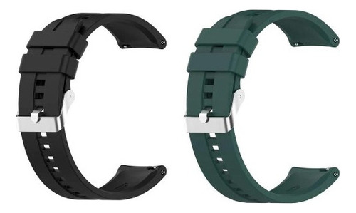 Kit Pulseira 20mm De Silicone New Para Relógio E Smartwatch Cor Preto-Verde Largura 20 mm