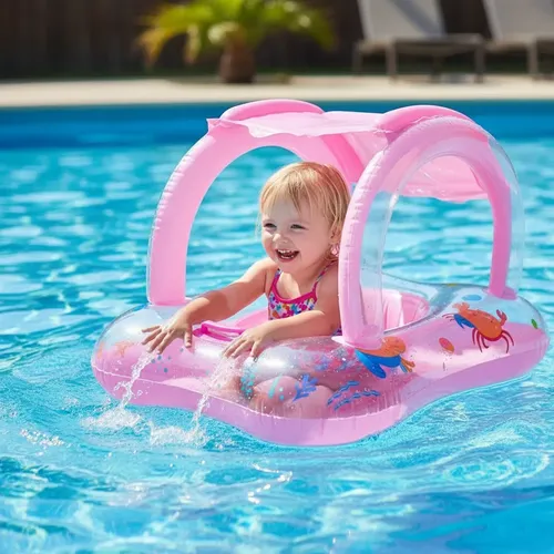 Flotador Infantil Tipo Donut Con Toldo UPF50+ Para Bebés De 3 A 24 Meses | Seguro Y Estable Para Playa, Piscina Y Baño