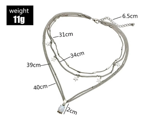 Collar Gargantilla Multicapa 4 Opalo Fantasia Plateado