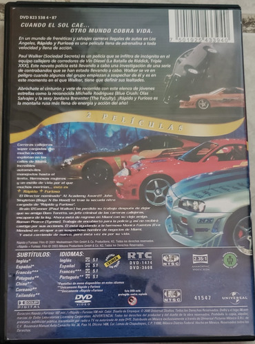 Rapido Y Furioso 1, 2, 4 & 6 Dvd (Usado)