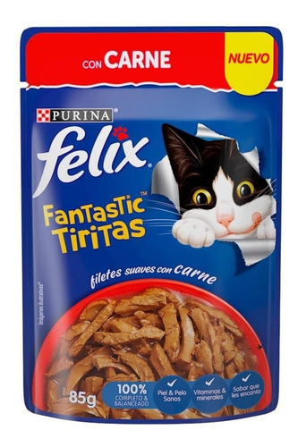 Alimento Para Gato Felix Tiritas De Carne 85 Gr