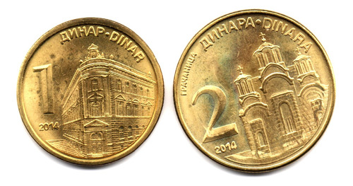 Serbia 1 Dinar Y 2 Dinara 2014