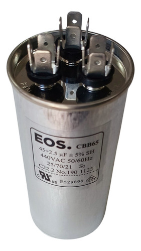 Capacitor Duplo 45+2,5 Mfd 440v C/ Terminal 50x100 Aluminio