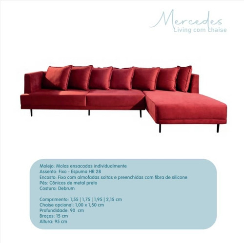 Sofá Mercedes Living Com Chaise - Sala De Estar, Luxo Cor Vermelho