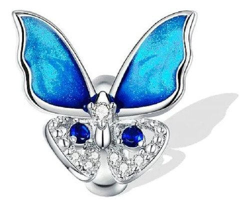 Charm Mariposa Azul Y Circones En Plata 925 Silver Heart