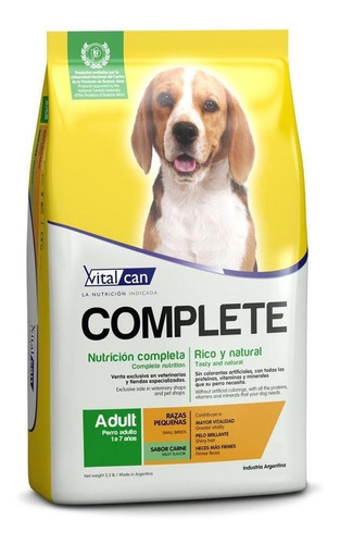 Alimento Vitalcan Complete para perro adulto de raza pequeña sabor carne en bolsa de 1.5 kg