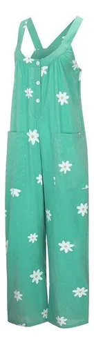 Macacao Feminino De Algodao E Linho Com Estampa De Flores