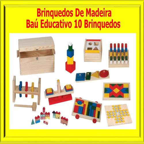 Brinquedos De Madeira - Baú Educativo 10 Brinquedos