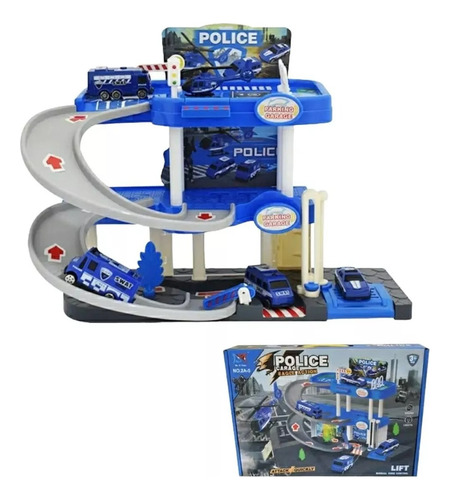 Juguete Estacion De Servicio 3 Pisos Luz Sonido 3 Autitos Color Es11 - Policia - Azul