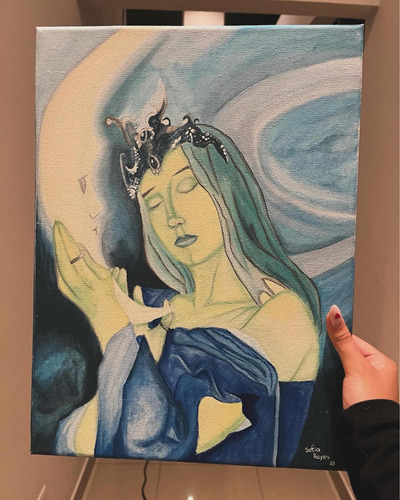 Pintura De Mujer Contemplando La Luna