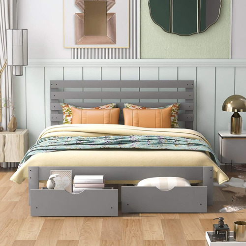 Softsea - Plataforma De Cama De Madera Maciza Con Cajones Ma