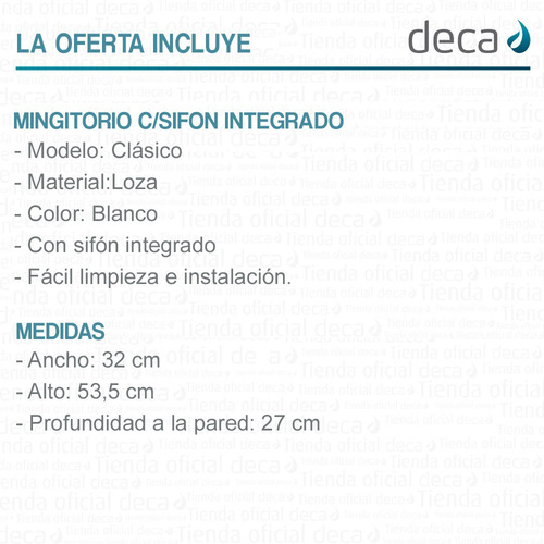 Imagen 5 de 9 de Urinario Mural Deca Mingitorio Oval Corto Loza Chico Colgar