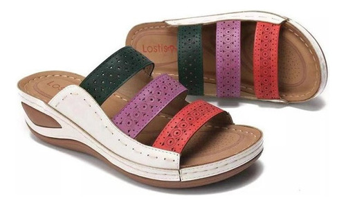 Sandalias Ortopédicas Chanclas Cuña Colorblock Punta Abierta