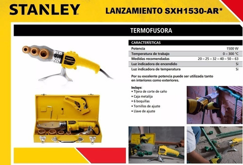 Imagen 5 de 7 de Termofusora 1500w Stanley + Accesorios 0-300 ºc Sxh1530