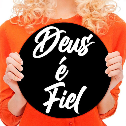 Placa Decorativa Preta - Frase Deus É Fiel