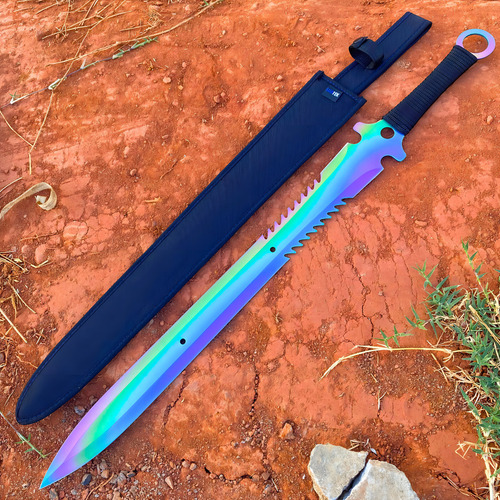 Faca Facão Rambo Militar Tático Bushcraft Serrilhado Aço 440 Cor Preto/prata