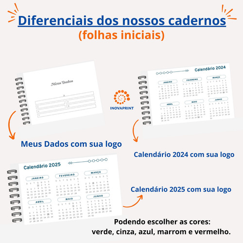 10 Cadernos A5 Horizontal Com Logomarca Na Capa E Miolo