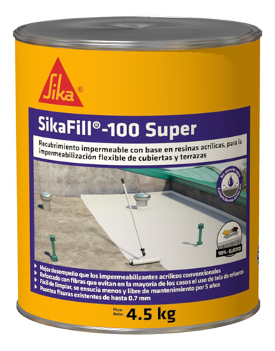 Sikafill 100 Super Cubiertas Y Terrazas 4.5 Kg Gris