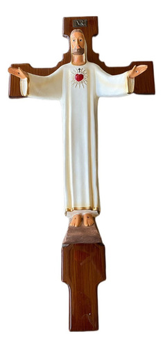 Cristo De Bienvenida En Cruz Nogal De 62x30 Cm