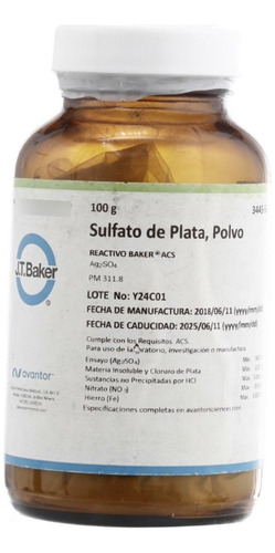 Sulfato De Plata.   Reactivo Baker Analized® ( Ag2so4.) 100g