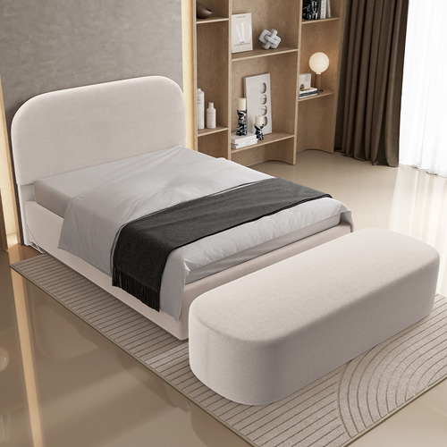 Cabeceira Cama Box 195 Lanna Puff Recamier Doha Bouclê Creme