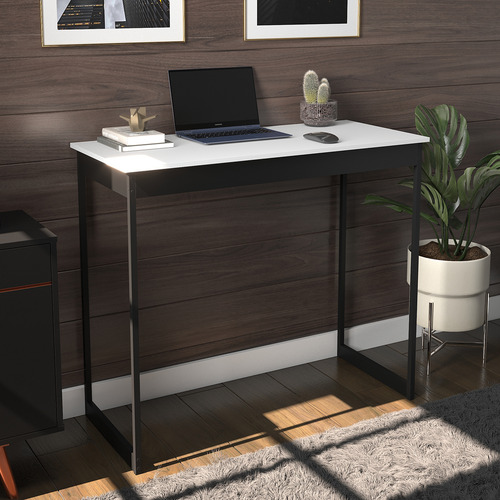Aparador Buffet Para Escritório E Home Office Cor: Branco Com Preto Estilo Industrial, Design Elegante E Funcional Ideal P/ Trabalho - Modelo: Aparador Doca