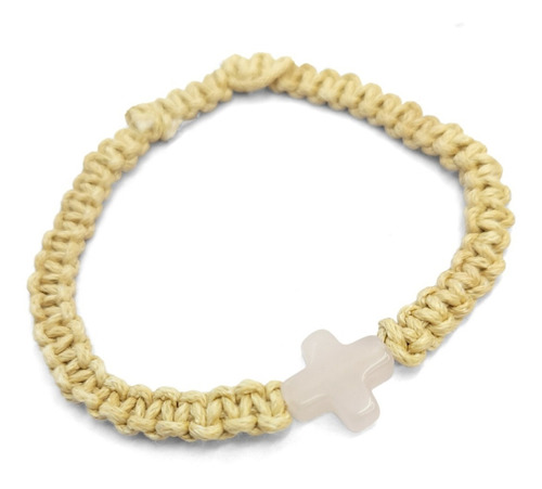 Pulsera Rosario Con Cruz De Macramé Trenzado