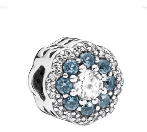 Charm Flor Celeste Brillante Plata De Ley S925 Para Pandora