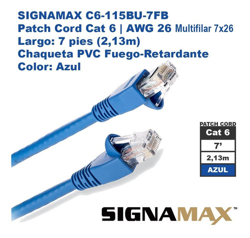 Signamax C6-115bu-7fb Patch Cord Cat6 2,13m | 7' Azul