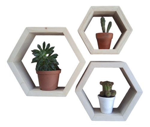 Repisa Hexagono En Madera -panal De Abeja, Artesanal, Nuevas