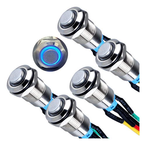 5 Interruptores Pulsadores Led De 12 Mm Con Enclavamiento,