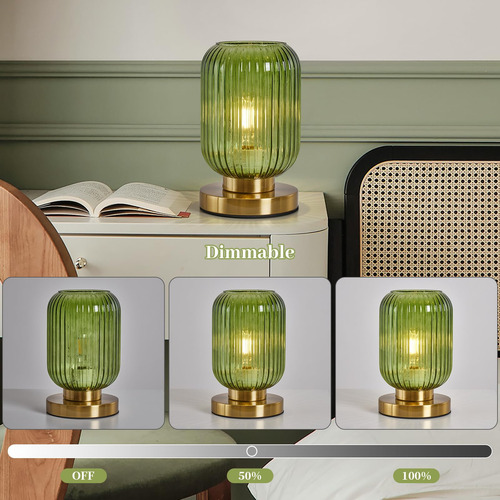 Lámpara De Mesa Feasey Mid Century Modern Green Glass