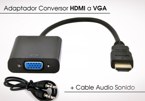 Imagen 2 de 9 de Cable Conversor Hdmi A Vga Full Hd Adaptador + Audio Sonido