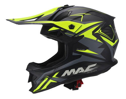 Casco Moto Mx Mac Virtus Sharp Negro Verde Mate