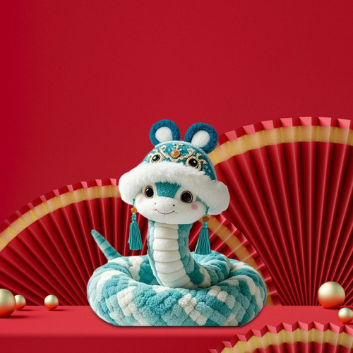 Juguete De Peluche De Serpiente De Año Nuevo Azul 35cm