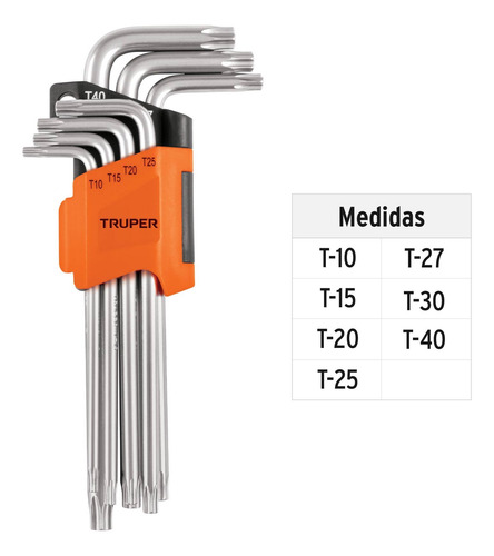 Juego De Llaves Torx. 7 Piezas. Largas Plateado