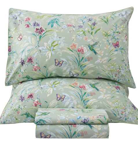 Qsh Green Floral Queen Size Sheet Sets - Green Flower Bird B