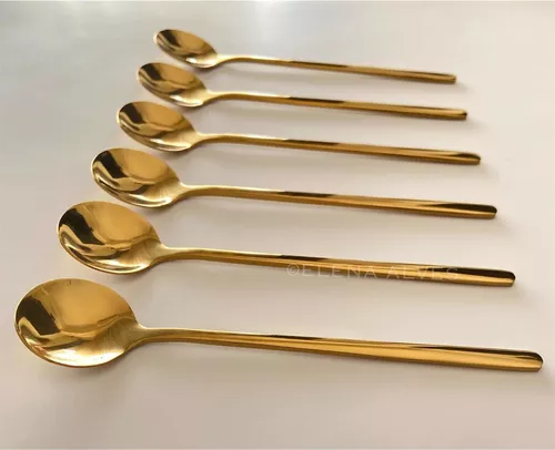 Cucharas Redondas Postre Café Set X 6 Acero Dorado Plata