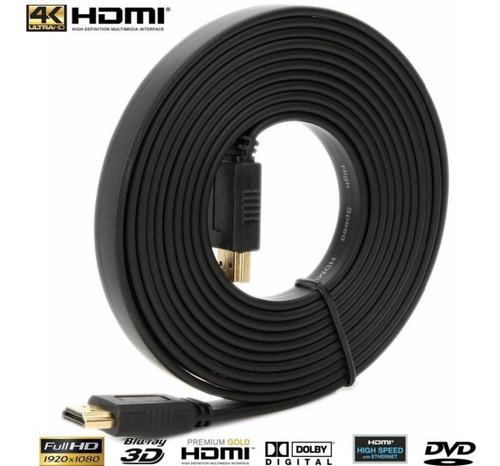 Imagen 2 de 4 de Cable Hdmi Chato Plano Cinta Full-hd 4k 1080p 10 Metros Mts®