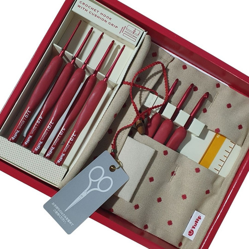 Kit Com 8 Agulhas Tulip Crochê Cabo Emborrachado Etimo Red